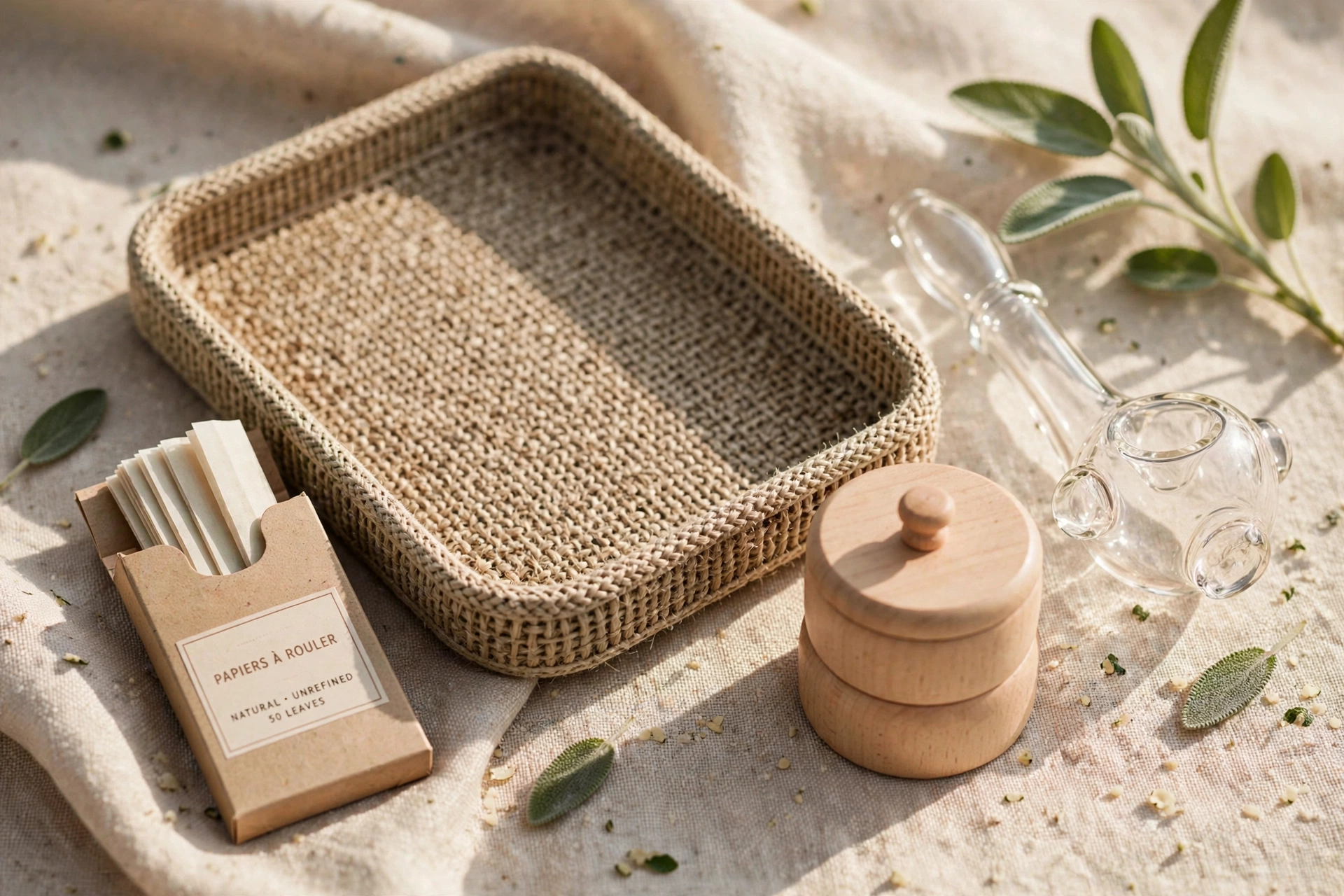 Accesorios legales para fumadores B-Blunt — bandeja de cáñamo, papeles naturales, grinder de madera